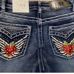 Sky Premium Women's Low Rise Boot Cut Embellished Jeans size 11/30. NWT